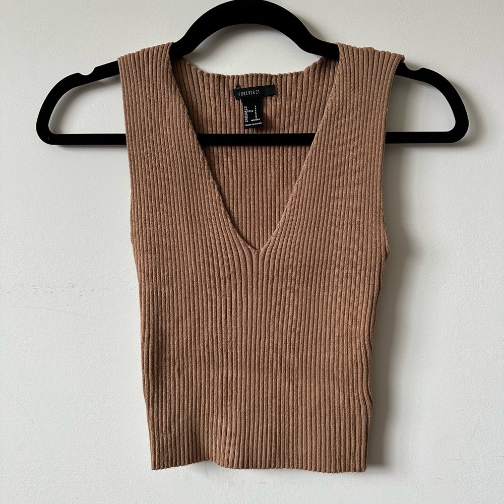 Forever 21 Tan Brown Sweater Vest Tank Top